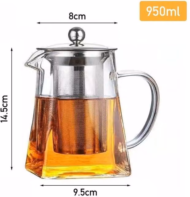 PAWNORA Heat Resistant Clear Glass Tea and Coffee Pot with Stainless Steel Infuser, 950 ml
