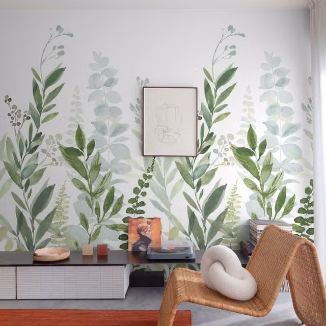 Grandeco Leafy Forest Foliage 3 Lane Repeatable Wallpaper Mural in Green
