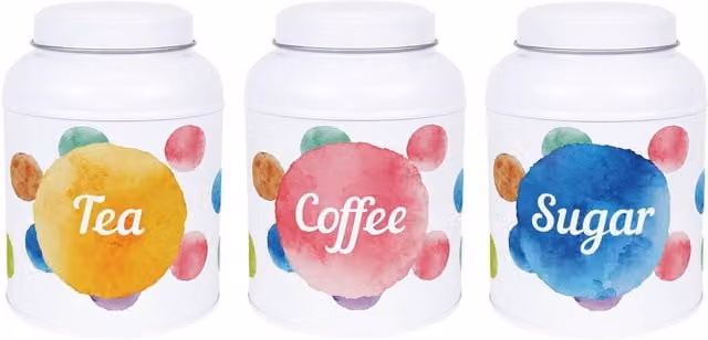 Purely Home Polka Dot Decaf Coffee Canister with Small Dome Lid, Multicoloured Metal Kitchen Storage Tin