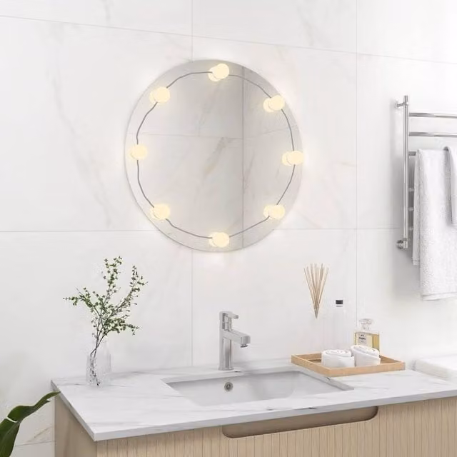 Berkfield Home Round Glass Wall Mirror with LED Lights in Silver