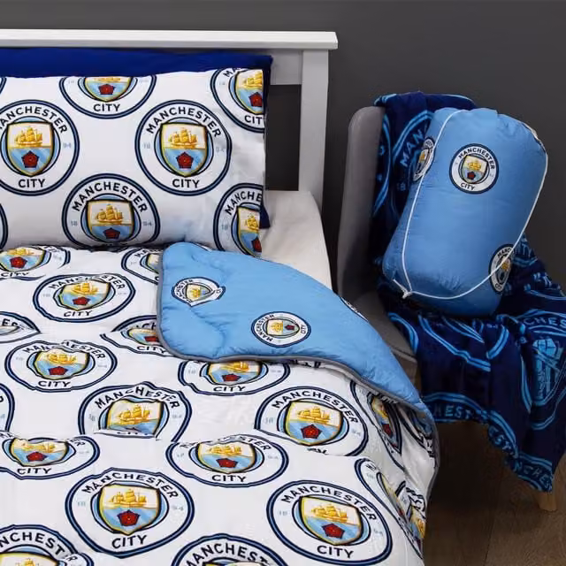 OHS Manchester City Football Reversible 10.5 Tog Microfibre Duvet, Blue, Single
