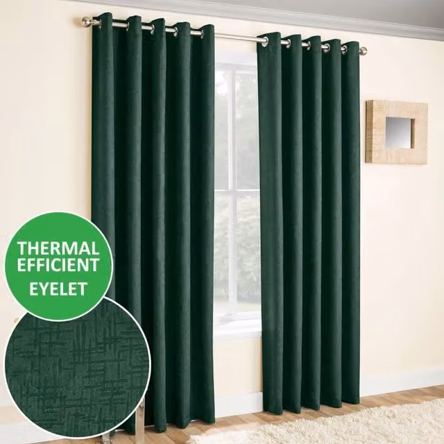 Enhanced Living Vogue Thermal Dimout Eyelet Curtains in Green, Height: 229 cm, Width: 168 cm