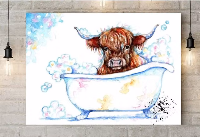 BebesArts Bathtime! Canvas Wall Art, Brown and Multicolour, W: 76.2 cm, H: 50.8 cm