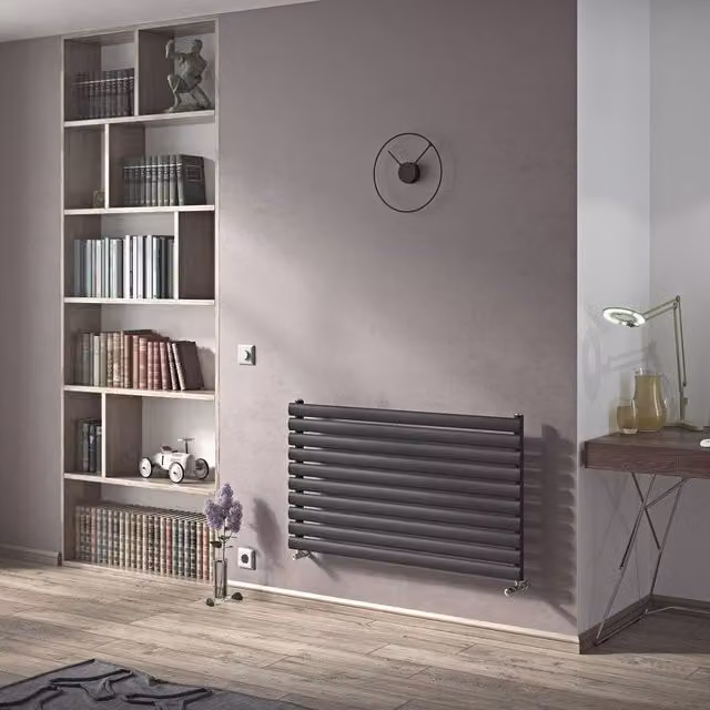 Bathroom Kingdom Nova Anthracite Double Oval Horizontal Wall Hung Radiator, Grey, H: 41.0 cm x W: 120.0 cm