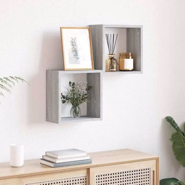 Berkfield Home Wall Cube Shelves, 2 Pack, Grey Sonoma, W/D/H: 30 x 15 x 30 cm