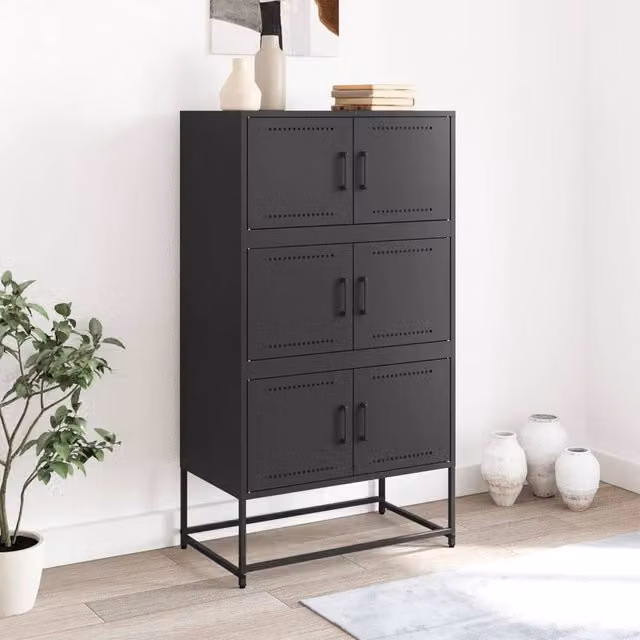 Berkfield Home Black Matt Metal Sideboard W/D/H: 68.5 x 38.5 x 123.5 cm