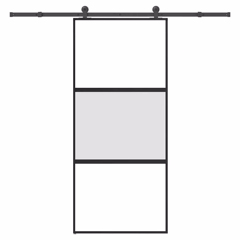 Berkfield Home Sliding Door with Hardware Set, Black Tempered Glass and Aluminium, W: 90 cm, H: 205 cm