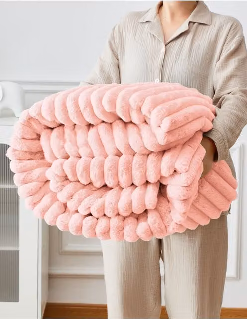 Ezysleep Super Soft Luxury Pink Striped Faux Fur Throw