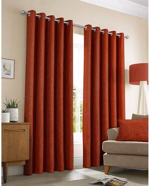 Sundour Amberley Chenille Eyelet Curtains in Terracotta, Width: 168 cm, Height: 183 cm
