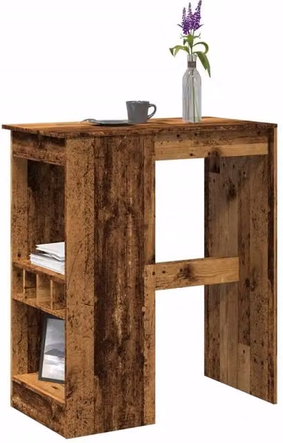 Berkfield Home Bar Table with Racks in Brown Old Wood, W/D/H: 90 x 47.5 x 103.5 cm