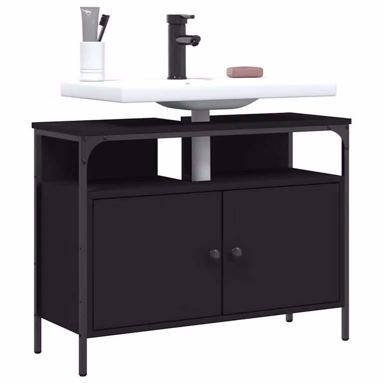 Berkfield Home Black Wall Mounted Bathroom Sink Cabinet W/D/H: 80 x 30 x 60 cm
