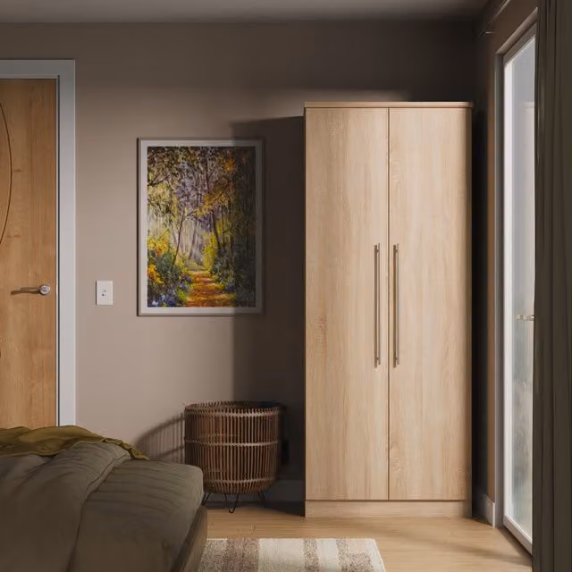 Sherwood Ready Assembled Plain Wardrobe with Integrated Drawers in Bardolino Oak