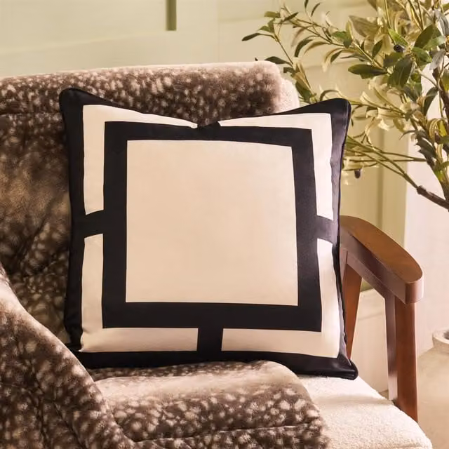 OHS Square Graphic Print Cushion Covers in Black and White, Pack of 4, W/D/H: 45 x 45 x 45 cm