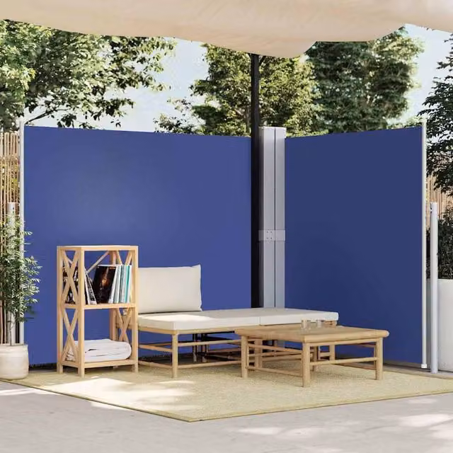 Berkfield Home Retractable Blue Polyester Side Awning, W/H: 600 x 180 cm