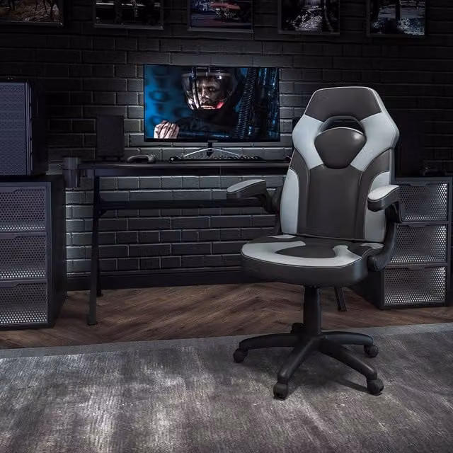 FWStyle Black and Grey Faux Leather Racer Style Deluxe Gaming Chair