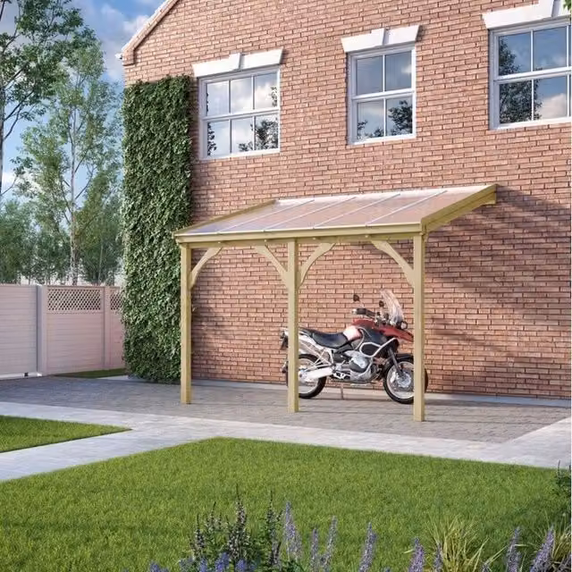 Rutland County Garden Furniture Ltd Polycarbonate Roof Wood Carport, W: 290 cm, L: 300 cm, Light Green