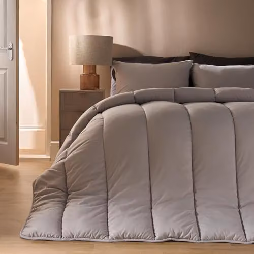 OHS 10.5 Tog Double Coverless Duvet Set with Pillowcase in Silver, Microfibre Hollow Fibre Quilt, W/D/H: 200 x 200 cm