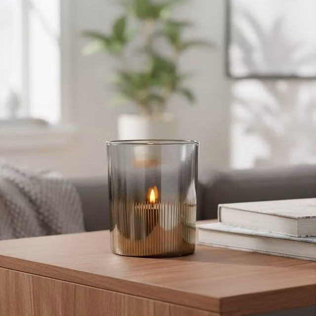 Orsina Complements Round Glass Tealight Holder in Silver and Transparent