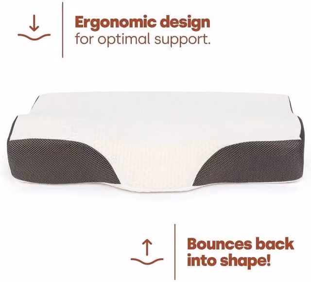 FLAVORA Memory Foam Neck Support Pillow with Removable Washable Cover in Grey