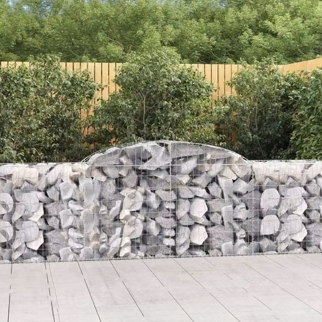 Berkfield Home Arched Gabion Basket in Silver Galvanised Steel, W: 300 cm, D: 50 cm, H: 80-100 cm
