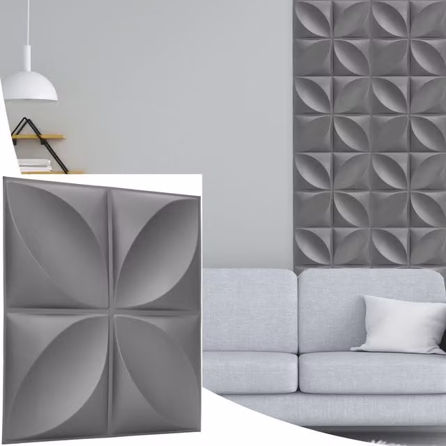 NOVECRAFTO 3D PVC Wall Cladding Panels with Geometric Convex Shape in Grey Silver, W: 50 cm x H: 50 cm