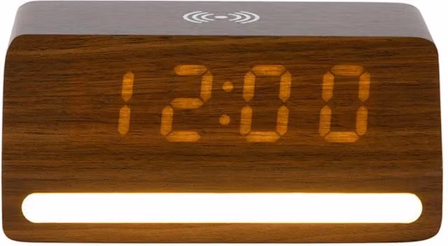 PRESENT TIME Karlsson Retro Digital LED Alarm Clock with Progressive Light in Brown Dark Wood Veneer