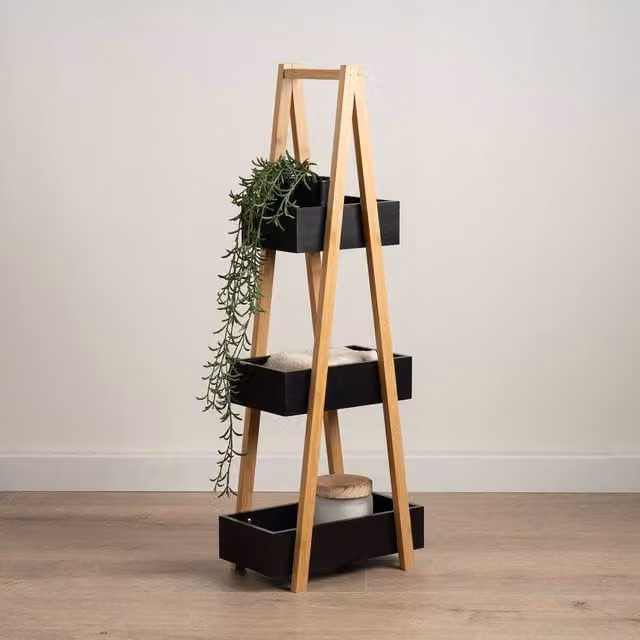 Scottish Everlastings Ltd Black Bamboo Wood Freestanding Ladder Bathroom Caddy