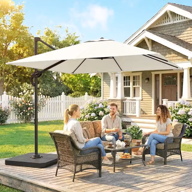 Outsunny Cantilever Parasol with Umbrella Weights, Cream White, 2.4 x 2.4 m