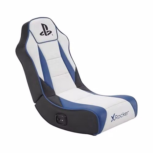 X Rocker PlayStation Geist Floor Rocker Gaming Chair for Kids in White and Blue