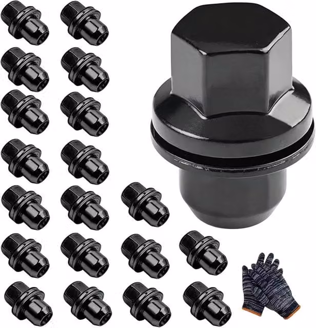 Ventryn 20-Piece Black Galvanised Steel Hex Wheel Nut Set for Land Rover Discovery, Range Rover and Defender