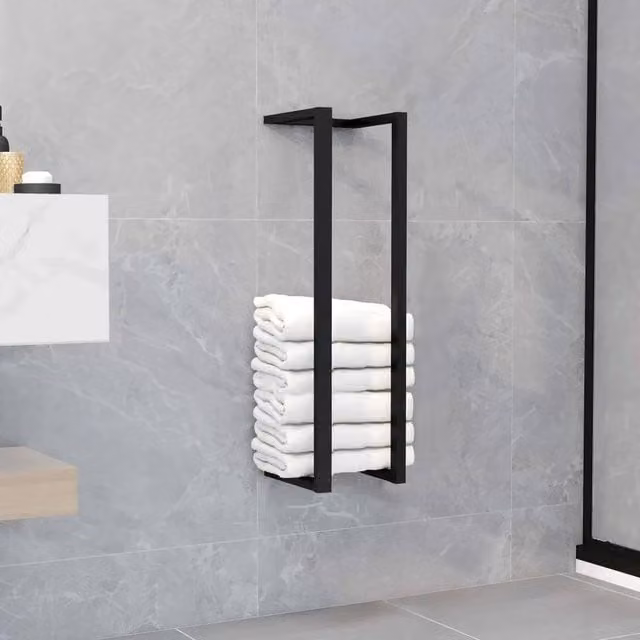 EONLION Wall Mounted Metal Towel Rack in Black, W/D/H: 12.5 x 12.5 x 60 cm
