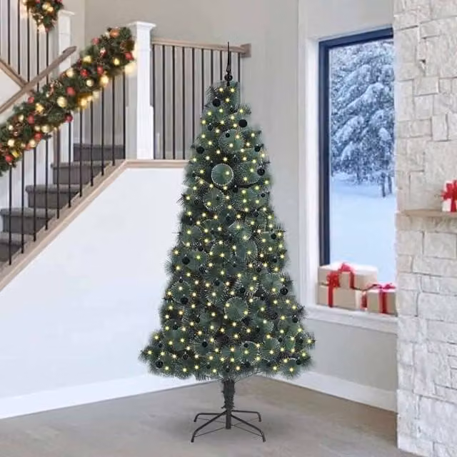 Berkfield Home Pre-lit Artificial Christmas Tree with Ball Set, Green, Height: 240 cm