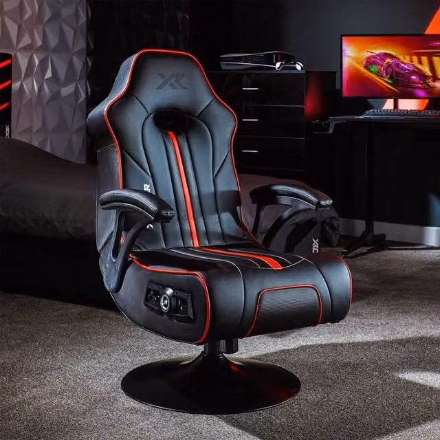 X Rocker Torque 2.1 Audio Console Gaming Chair in Black and Red with Headrest and Armrests