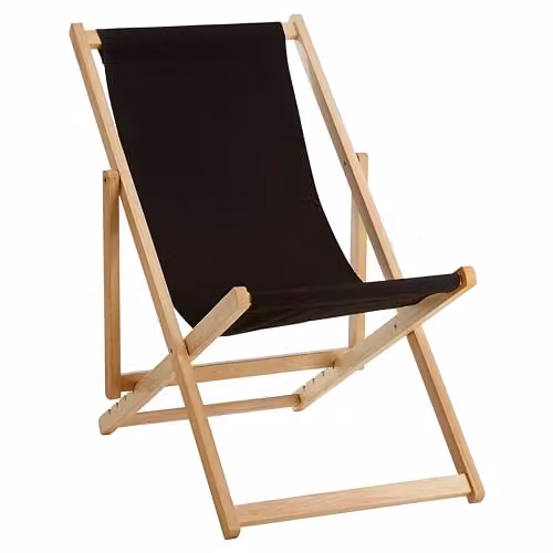 Premier Housewares Beauport Folding Wooden Deck Chair with Armrests, Black, W/D/H: 59 x 105 x 59 cm
