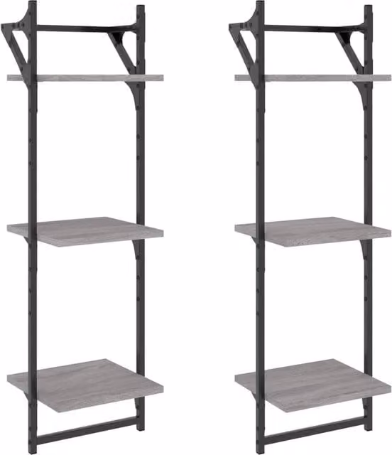 Berkfield Home 3-Tier Wall Shelves with Hanging Rods, 2 Pack, Grey Sonoma, W/D/H: 30 x 25 x 100 cm