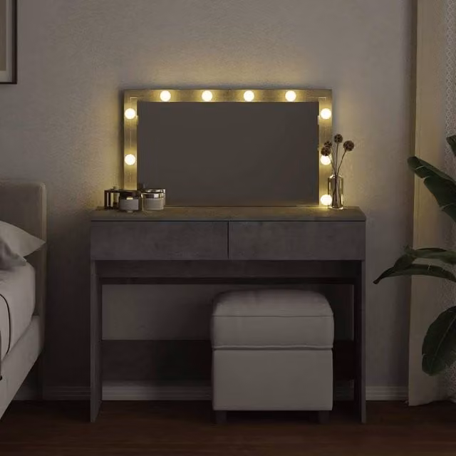 Berkfield Home Beautiful Dressing Table with Hollywood LED in Concrete Grey, W/D/H: 100 x 40 x 120 cm