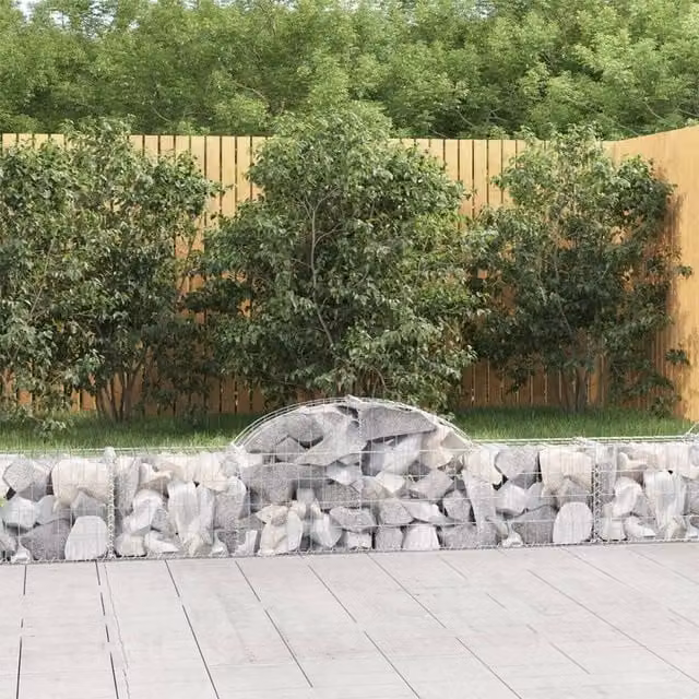 Berkfield Home Arched Gabion Basket in Silver Galvanised Steel, W: 200 cm, D: 30 cm, H: 40/60 cm