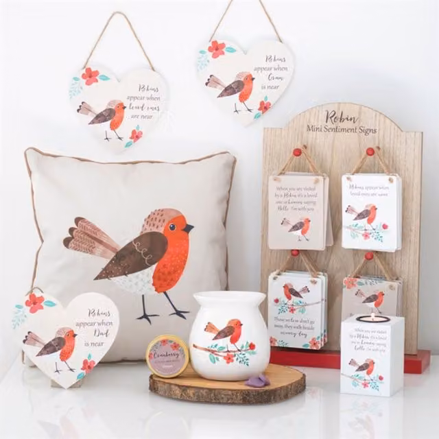 KDMK White Winter Robin Square Polyester Cushion with Removable Cover