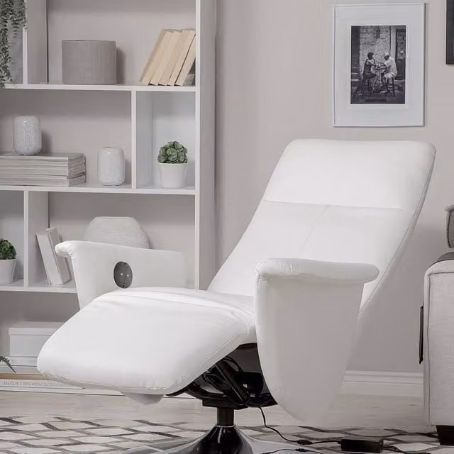 Wyld and Coco White Faux Leather Reclining Armchair with Pull-out Ottoman