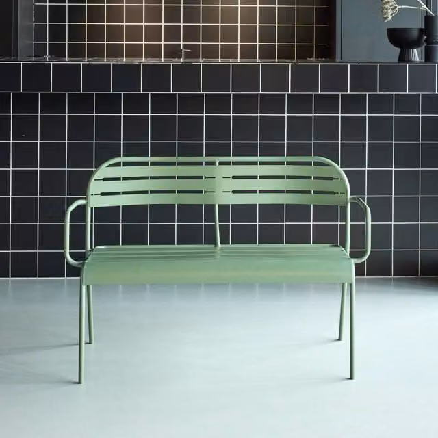 sweeek 2-Seater Outdoor Steel Garden Bench in Matt Green, W/D/H: 118 x 52 x 80 cm