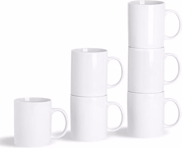 Argon Tableware White Porcelain Tea Mug Set of 24, 285ml