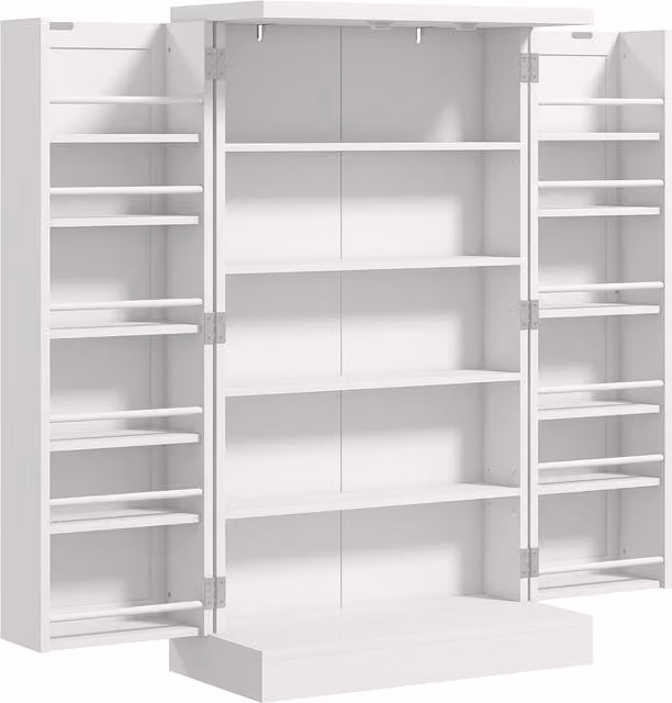 HOMCOM White Modern Kitchen Pantry Cupboard with Adjustable Internal Shelves and Hinged Doors