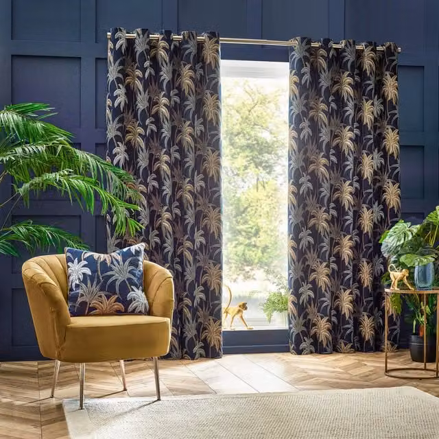 Make It A Home Galapagos Jacquard Eyelet Curtains, Blue, Set of 2, Height: 229 cm, Width: 168 cm