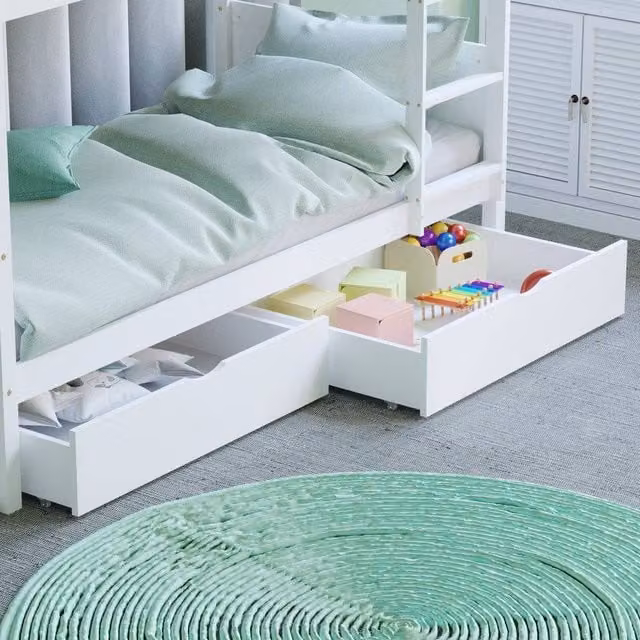 HD Designs Junior Vida Libra Solid Wood Underbed Drawers with Castors in White