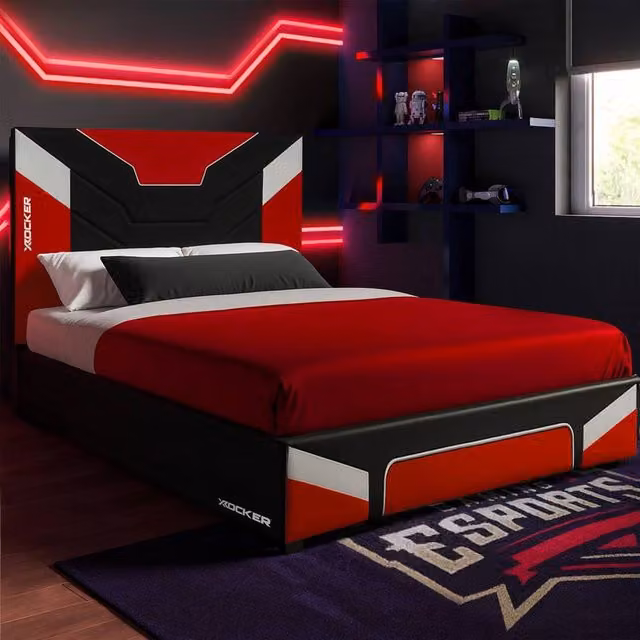 X Rocker Cerberus MKII Small Double Gaming Bed in a Box, Red Synthetic Leather Upholstered, W/D/H: 120 x 200 x 101 cm