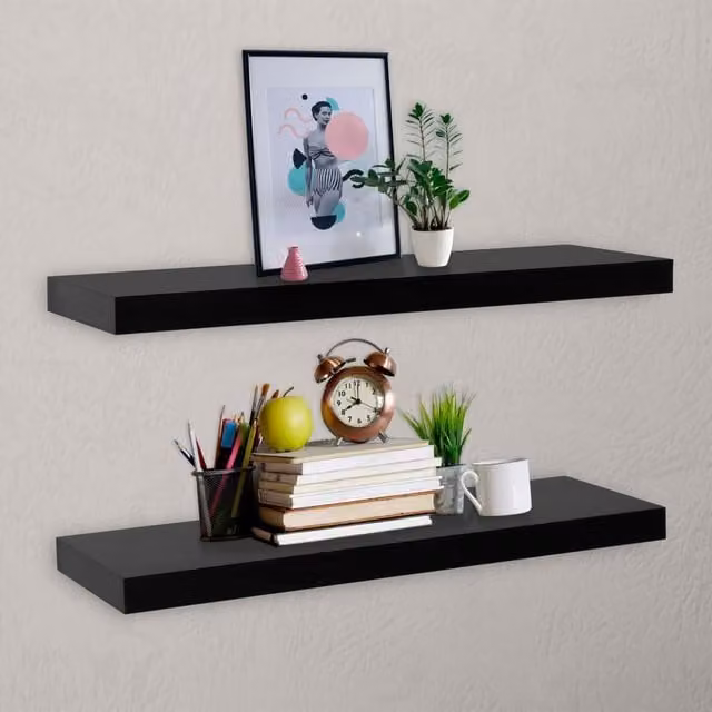 Berkfield Home Floating Wall Shelves, 2 Piece Black MDF, W: 100 cm, D: 20 cm, H: 3.8 cm