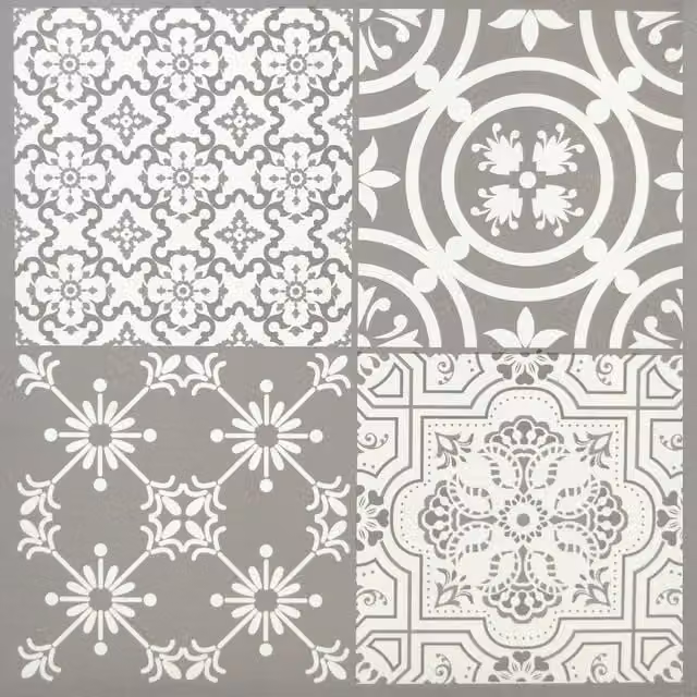 YoL Moroccan Style Geometric Vinyl Floor Tiles in Grey and White, Pack of 32