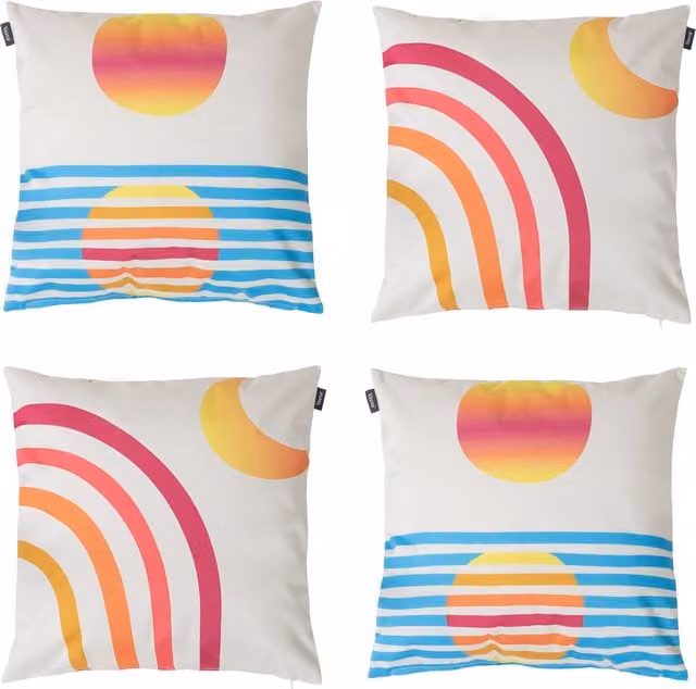 Icon Sunset and Rainbow Reversible Print Outdoor Cushion in Multicolour and Yellow
