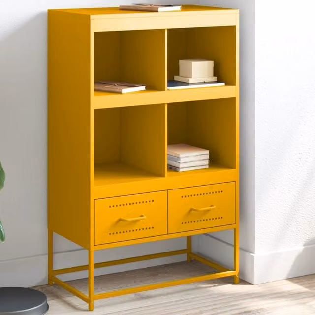 Berkfield Home Modern Matt Yellow Metal Highboard with Hinged Doors and Internal Shelves W/D/H: 68.5 x 39 x 111.5 cm