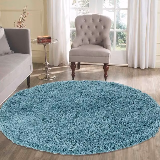 Desire Rugs Plain Fluffy Shaggy Area Rug in Duck Egg Blue, W/D/H: 120 x 120 cm
